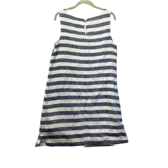 Beach Lunch Lounge Dress M Blue Striped Linen Sleeveless Beach Nautical Preppy - Picture 4 of 4